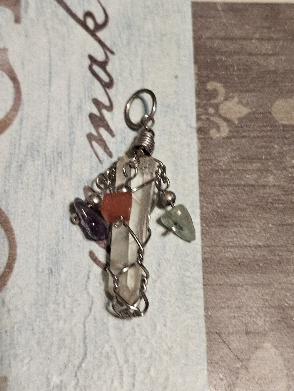 Silver Tone Multicolor Dangle Stones Pendant